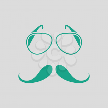 Glasses and mustache icon. Gray background with green. Vector illustration.