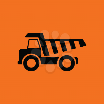 Icon of tipper. Orange background with black. Vector illustration.