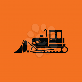 Icon of Construction bulldozer. Orange background with black. Vector illustration.