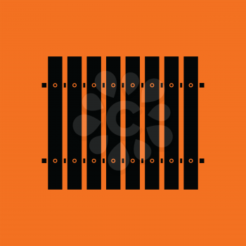 Icon of Construction fence . Orange background with black. Vector illustration.