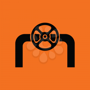 Icon of Pipe with valve. Orange background with black. Vector illustration.