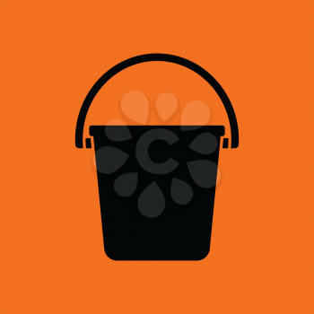 Icon of bucket. Orange background with black. Vector illustration.