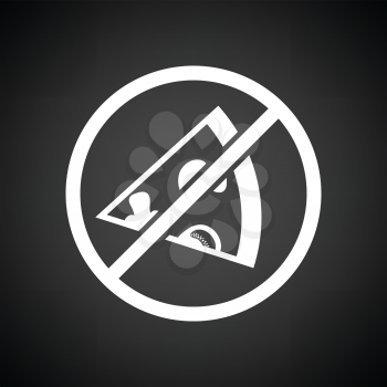 Prohibited pizza icon. Black background with white. Vector illustration.