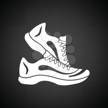 Fitness sneakers icon. Black background with white. Vector illustration.
