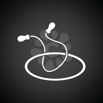 Jump rope and hoop icon. Black background with white. Vector illustration.