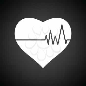 Heart with cardio diagram icon. Black background with white. Vector illustration.