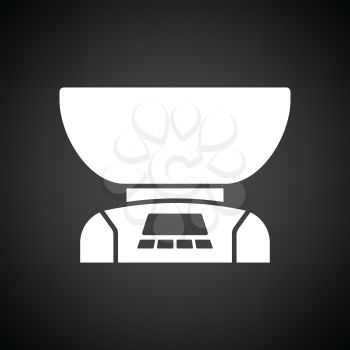 Kitchen electric scales icon. Black background with white. Vector illustration.