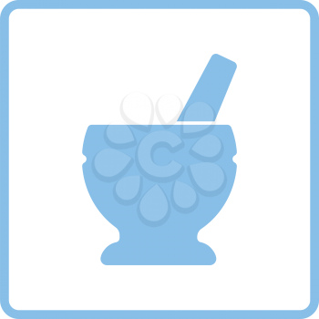Mortar and pestle icon. Blue frame design. Vector illustration.