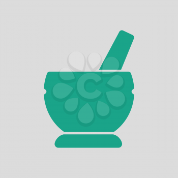 Mortar and pestel icon. Gray background with green. Vector illustration.