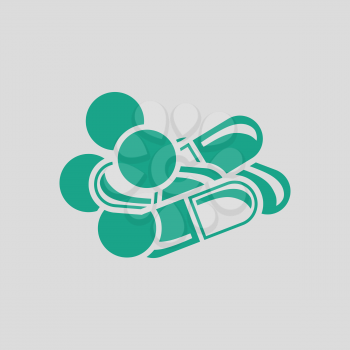 Pill and tabs icon. Gray background with green. Vector illustration.
