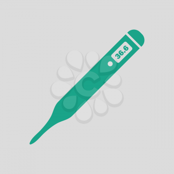 Medical thermometer icon. Gray background with green. Vector illustration.