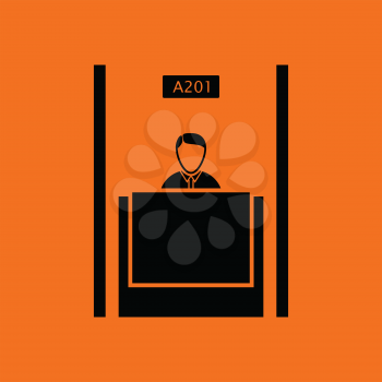 Bank clerk icon. Orange background with black. Vector illustration.