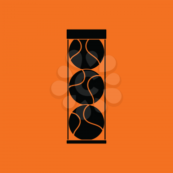 Tennis ball container icon. Orange background with black. Vector illustration.