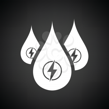 Hydro energy drops  icon. Black background with white. Vector illustration.