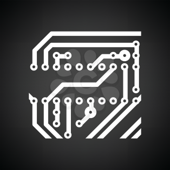 Circuit board icon. Black background with white. Vector illustration.