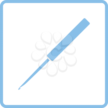 Crochet hook icon. Blue frame design. Vector illustration.