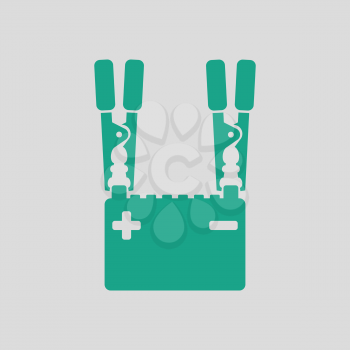 Car battery charge icon. Gray background with green. Vector illustration.