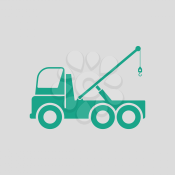 Car towing truck icon. Gray background with green. Vector illustration.