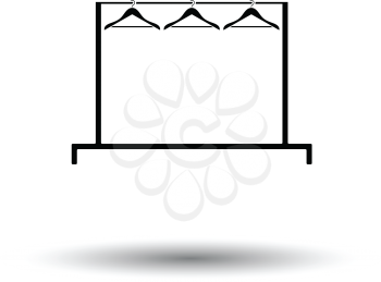 Clothing rail with hangers icon. White background with shadow design. Vector illustration.