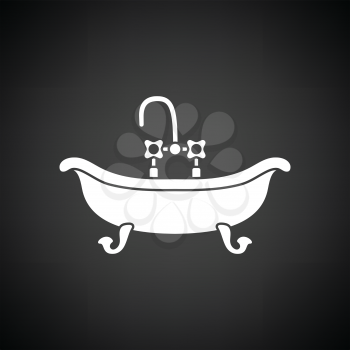 Bathtub icon. Black background with white. Vector illustration.