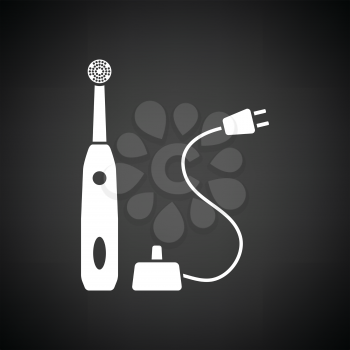 Electric toothbrush icon. Black background with white. Vector illustration.