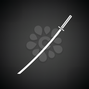 Japanese sword icon. Black background with white. Vector illustration.