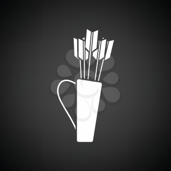 Quiver with arrows icon. Black background with white. Vector illustration.