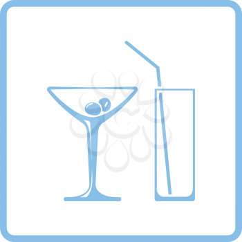 Coctail glasses icon. Blue frame design. Vector illustration.