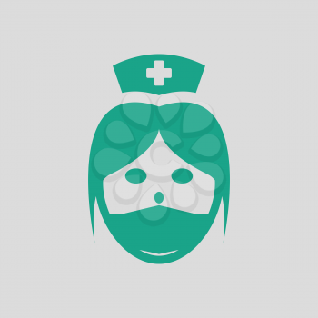 Nurse head icon. Gray background with green. Vector illustration.