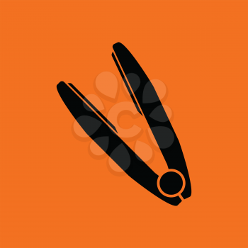 Hair straightener icon. Orange background with black. Vector illustration.