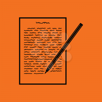 Sheet with text and pencil icon. Orange background with black. Vector illustration.