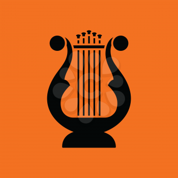 Lyre icon. Orange background with black. Vector illustration.