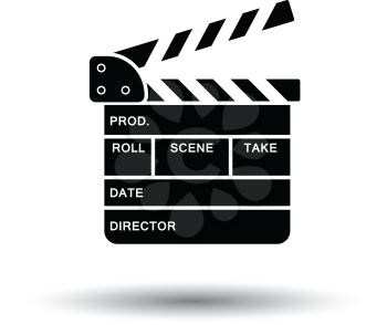 Movie clap board icon. White background with shadow design. Vector illustration.