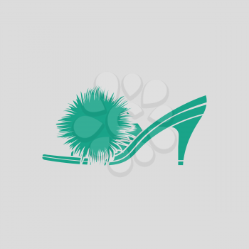 Woman pom-pom shoe icon. Gray background with green. Vector illustration.