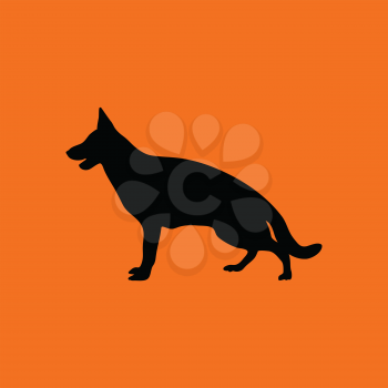 German shepherd icon. Orange background with black. Vector illustration.