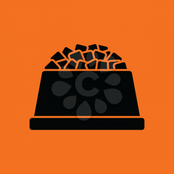Dog food bowl icon. Orange background with black. Vector illustration.