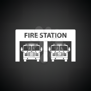 Fire station icon. Black background with white. Vector illustration.
