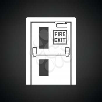 Fire exit door icon. Black background with white. Vector illustration.