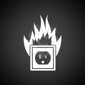 Electric outlet fire icon. Black background with white. Vector illustration.