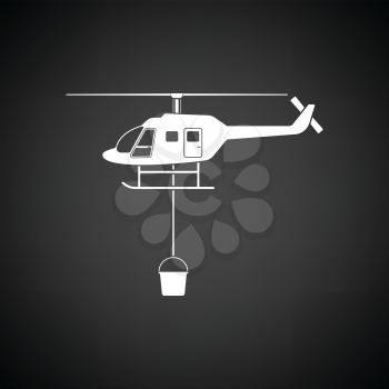 Fire service helicopter icon. Black background with white. Vector illustration.