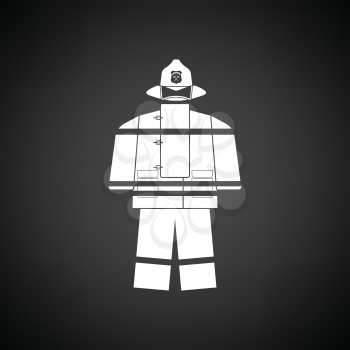 Fire service uniform icon. Black background with white. Vector illustration.