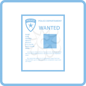 Wanted poster icon. Blue frame design. Vector illustration.
