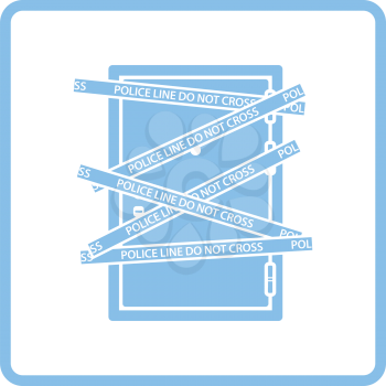 Crime scene door icon. Blue frame design. Vector illustration.