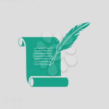 Feather and scroll icon. Gray background with green. Vector illustration.