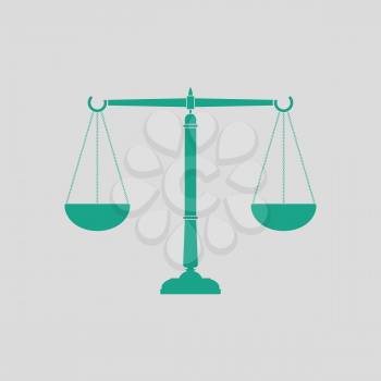 Justice scale icon. Gray background with green. Vector illustration.