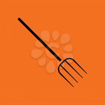 Pitchfork icon. Orange background with black. Vector illustration.