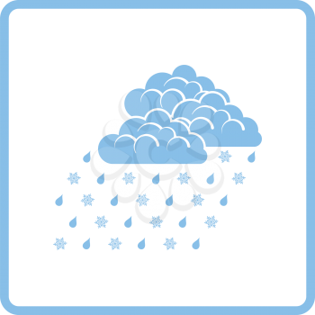 Rain with snow icon. Blue frame design. Vector illustration.