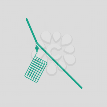 Icon of  fishing feeder net. Gray background with green. Vector illustration.