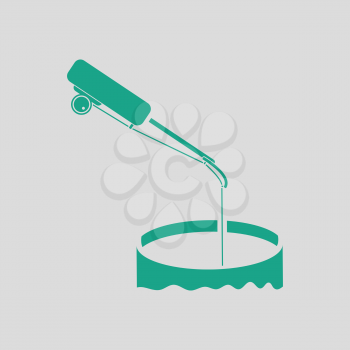 Icon of Fishing winter tackle . Gray background with green. Vector illustration.