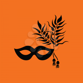 Party carnival mask icon. Orange background with black. Vector illustration.